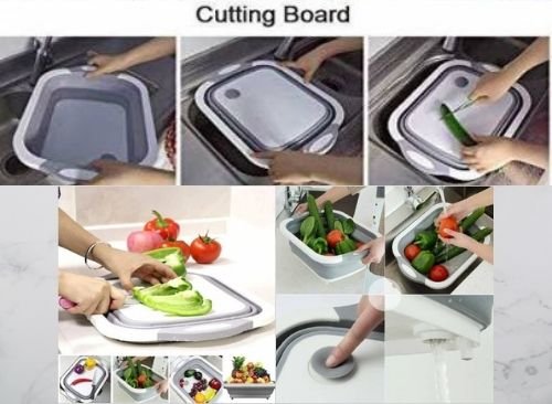 1pc Kitchen Multi-functional Sink Cutting Board Plastic Cutting Board,  Rolling Pattern Board, Fruit With Folding Drain Storage